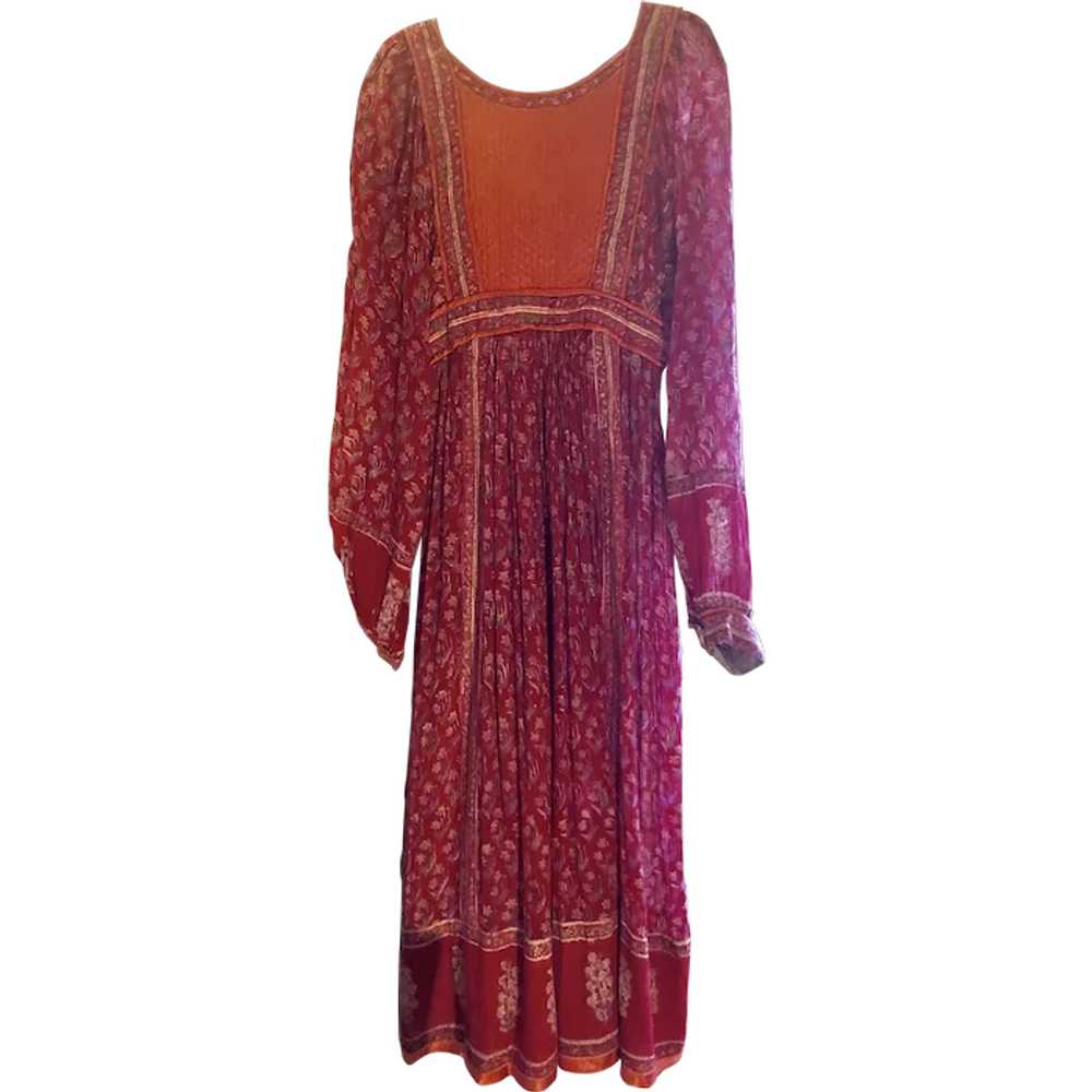 Vintage 1970's Indian Gauze Festival Boho Dress E… - image 1