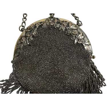 Circular Metal Beaded Purse with Floral Frame - image 1
