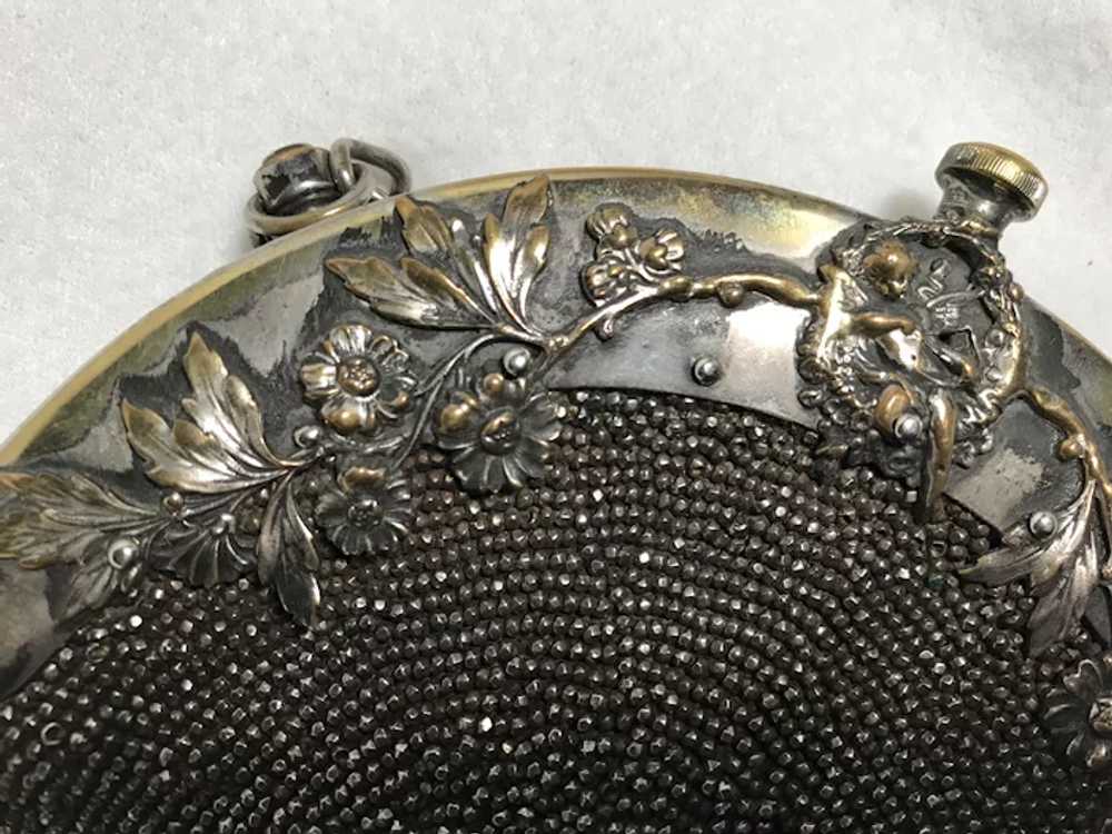Circular Metal Beaded Purse with Floral Frame - image 3