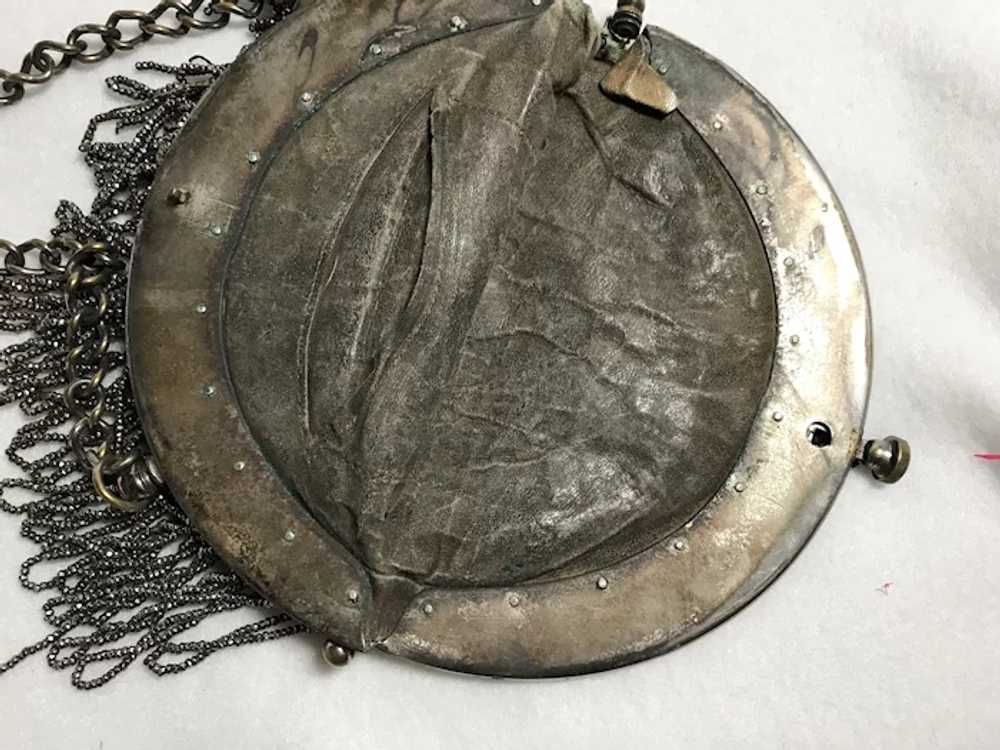 Circular Metal Beaded Purse with Floral Frame - image 6