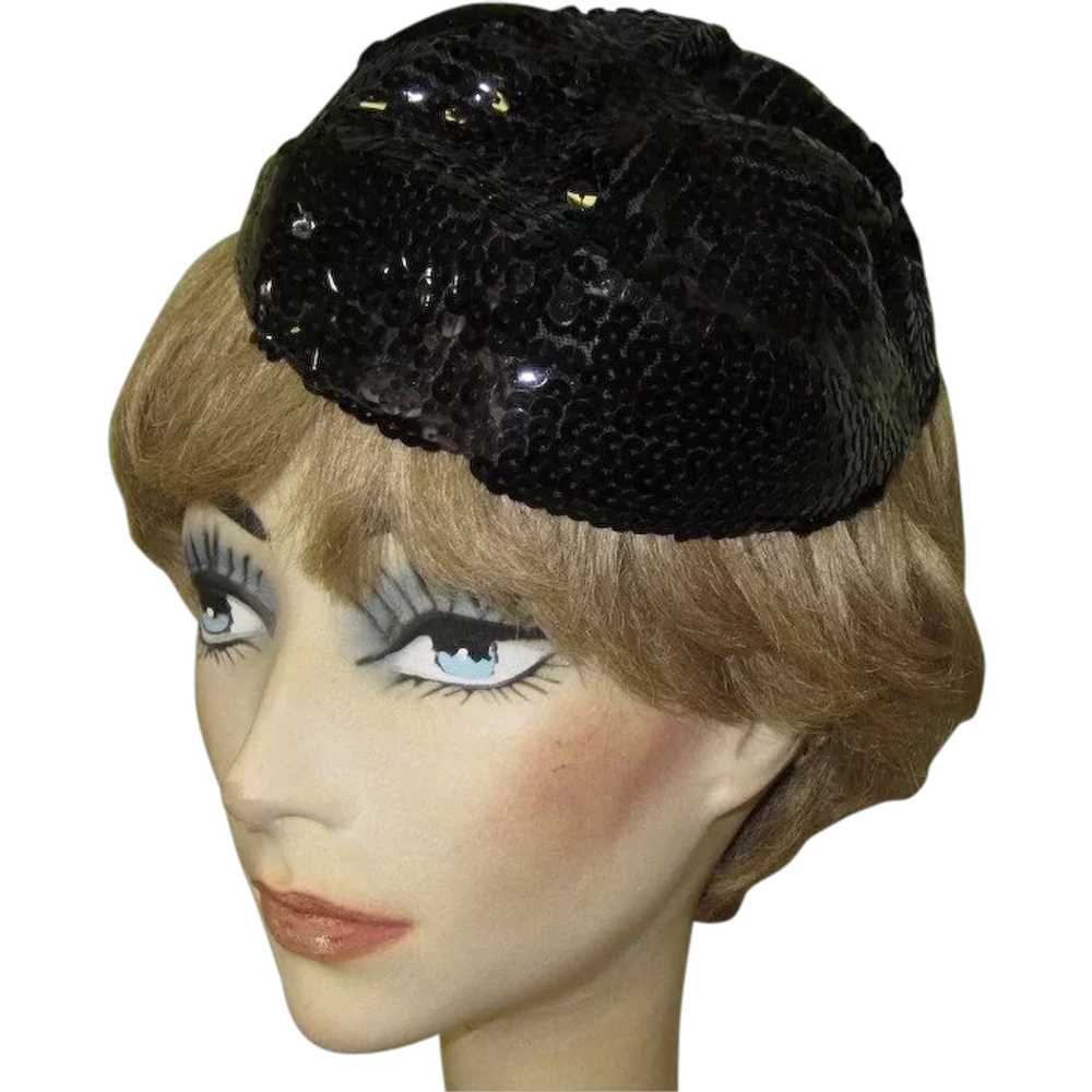 Sequined Skull Cap, Vintage 20's / 30's Black Hat - image 2