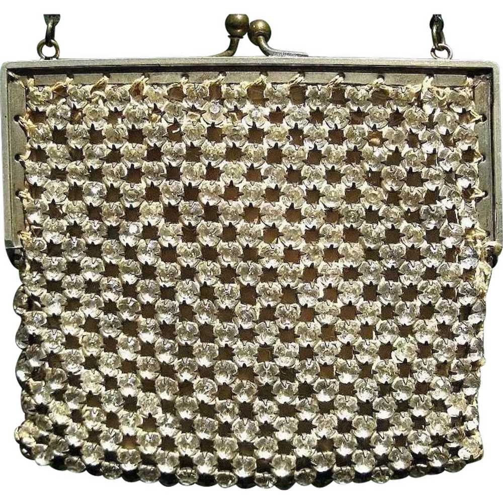 Mesh Coin Purse 1940's lined in satin rhinestone clasp top