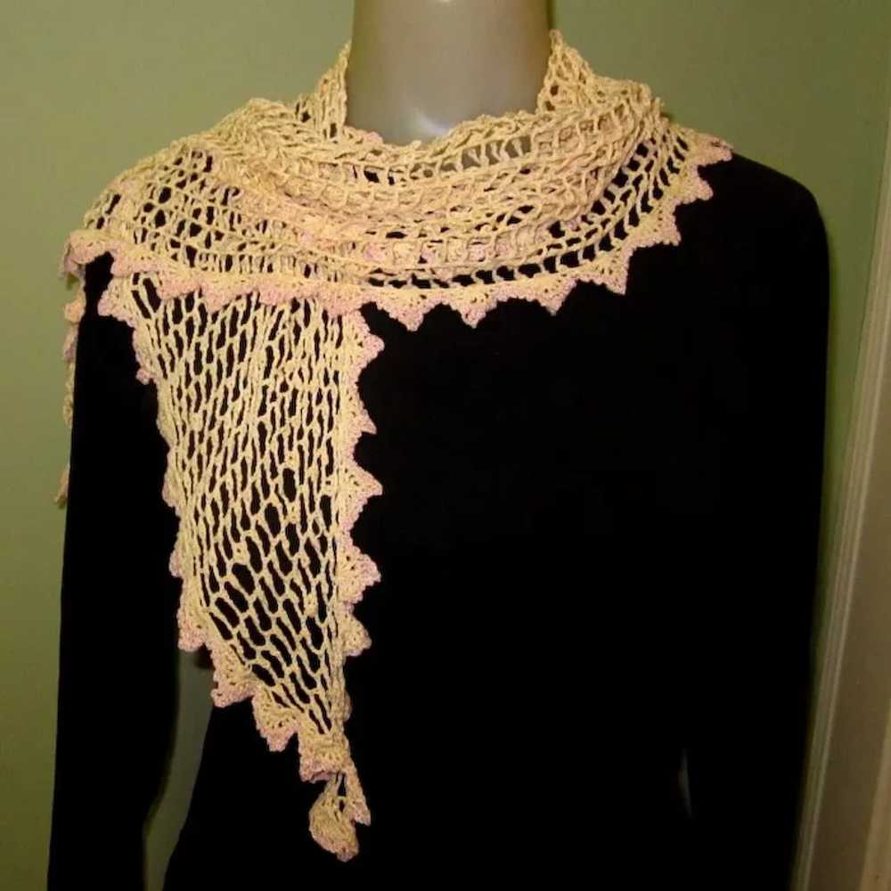 Vintage Lace Scarf / Shawl, Hand Made Silk Crotch… - image 5