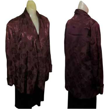 Vintage Smoking Jacket, 40's Satin Brocade Robe, … - image 1