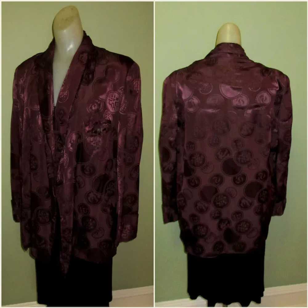 Vintage Smoking Jacket, 40's Satin Brocade Robe, … - image 2