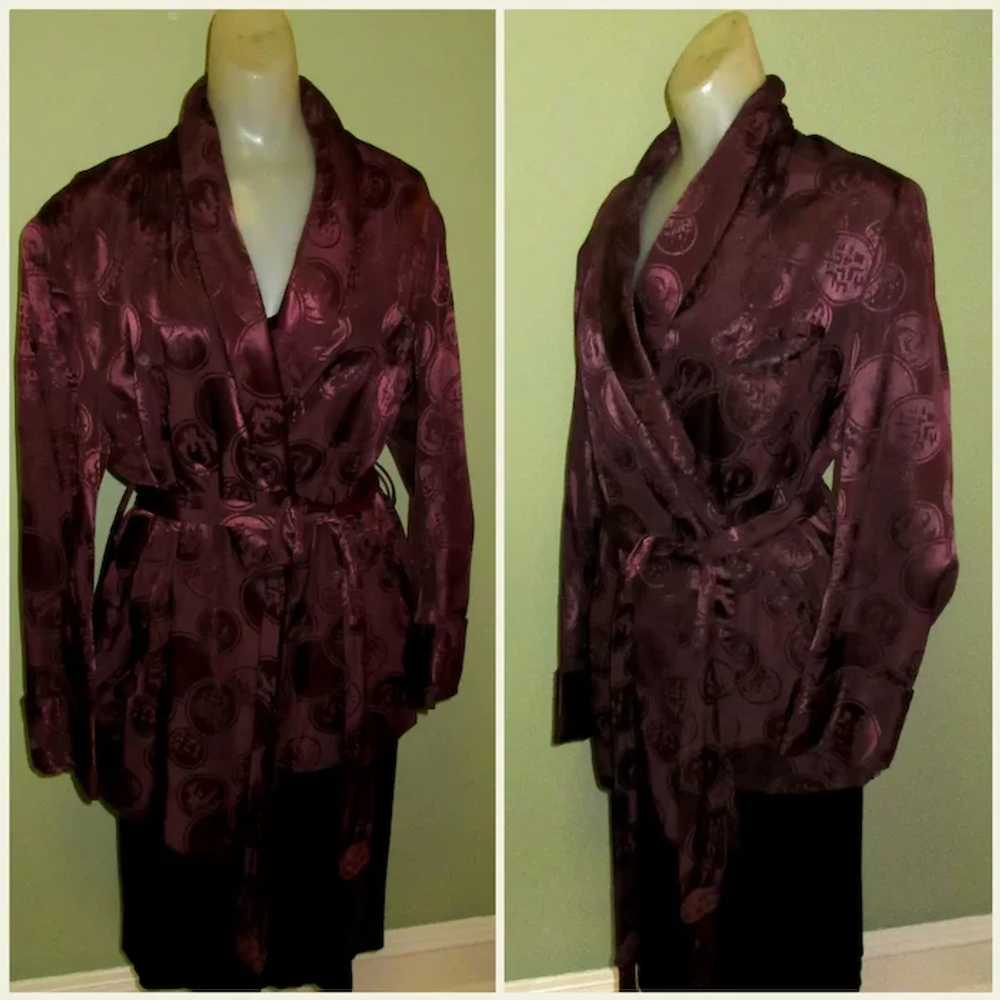 Vintage Smoking Jacket, 40's Satin Brocade Robe, … - image 3