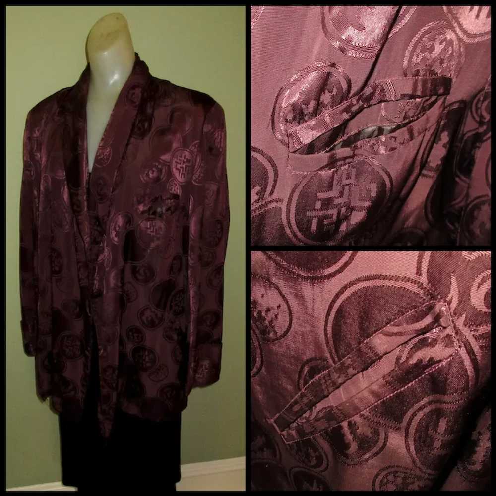 Vintage Smoking Jacket, 40's Satin Brocade Robe, … - image 4