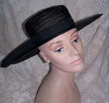Vintage 1950's Black Wide Brim Hat - image 1