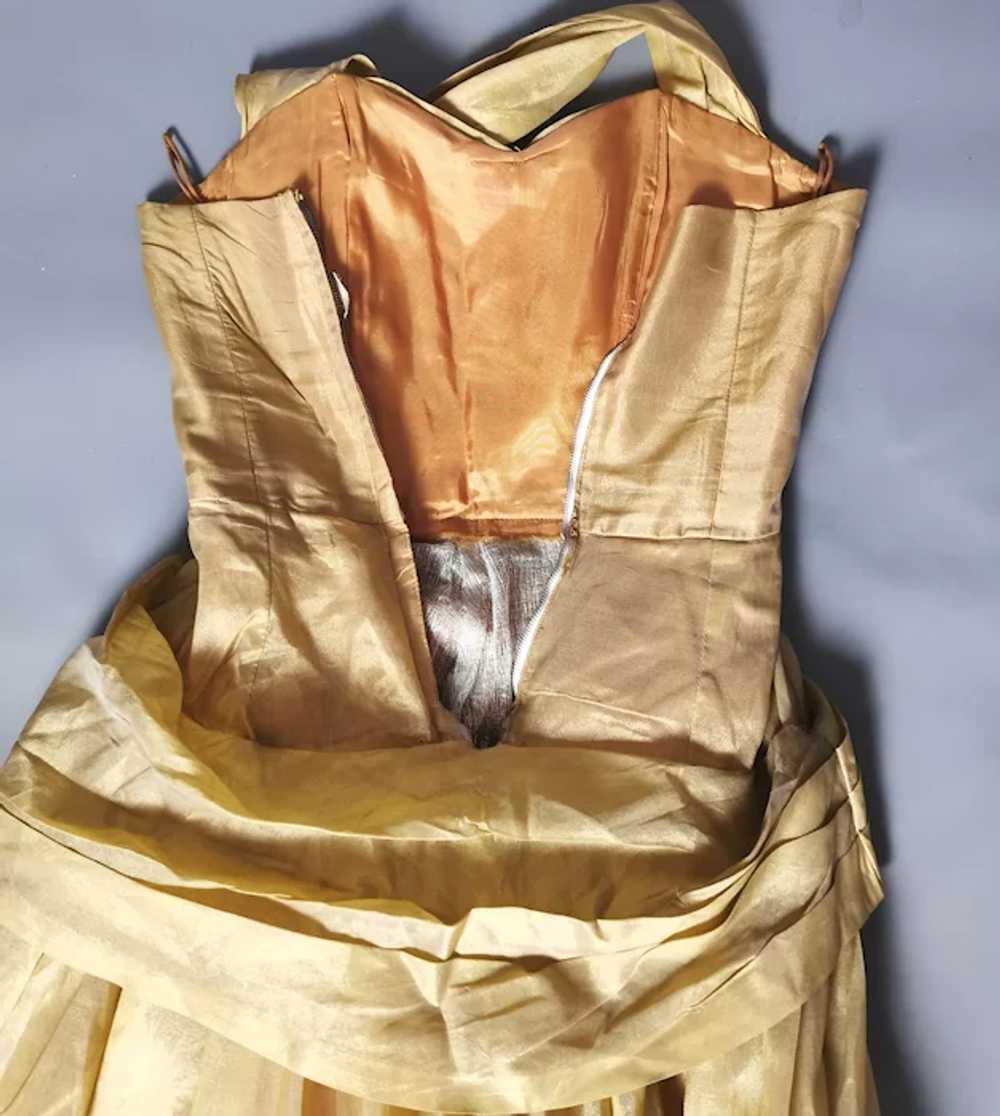Vintage 50s gold halterneck dress, party frock, p… - image 11