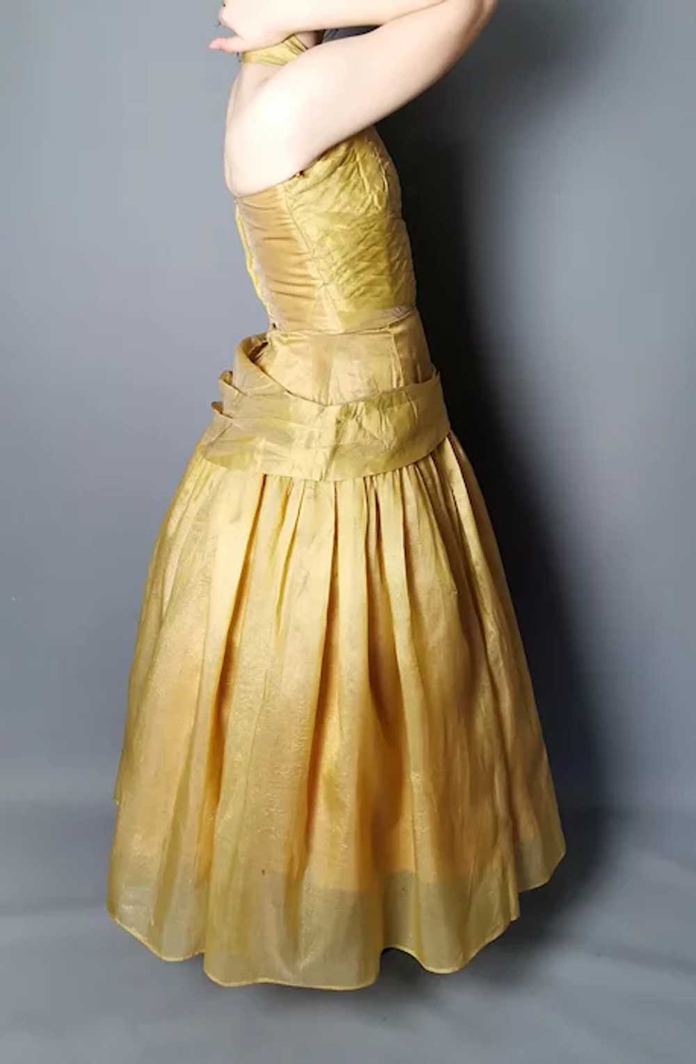 Vintage 50s gold halterneck dress, party frock, p… - image 7