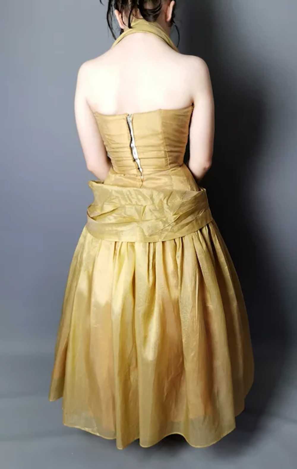 Vintage 50s gold halterneck dress, party frock, p… - image 8