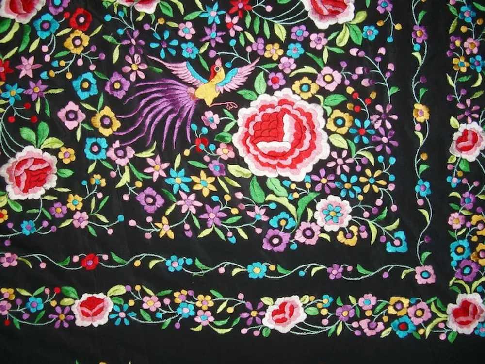 Chinese Silk Piano Shawl Scarf Birds Flowers Embr… - image 5