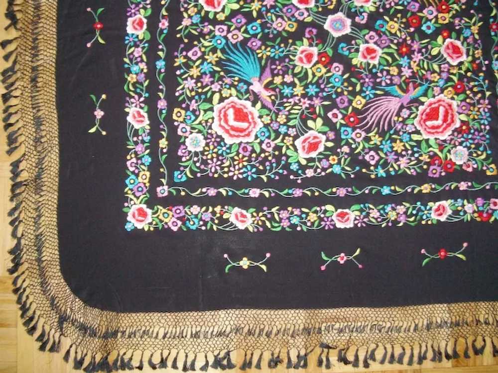 Chinese Silk Piano Shawl Scarf Birds Flowers Embr… - image 7