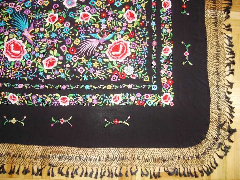 Chinese Silk Piano Shawl Scarf Birds Flowers Embr… - image 8