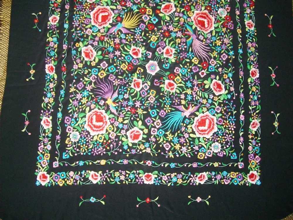 Chinese Silk Piano Shawl Scarf Birds Flowers Embr… - image 9