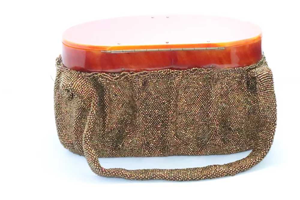 Vintage Beaded Bakelite Stone Bag Circa 1940's - image 4