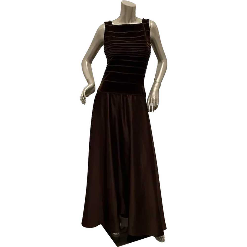 Vintage 1990’s Tadashi Velvet/Satin Brown Gown - image 1