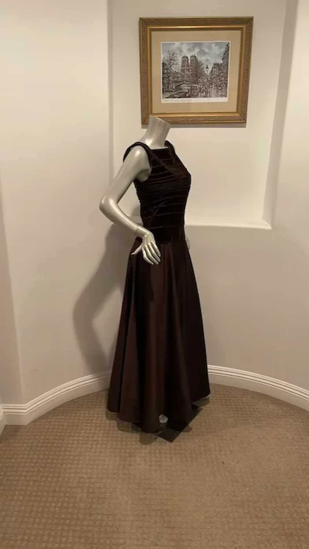 Vintage 1990’s Tadashi Velvet/Satin Brown Gown - image 2