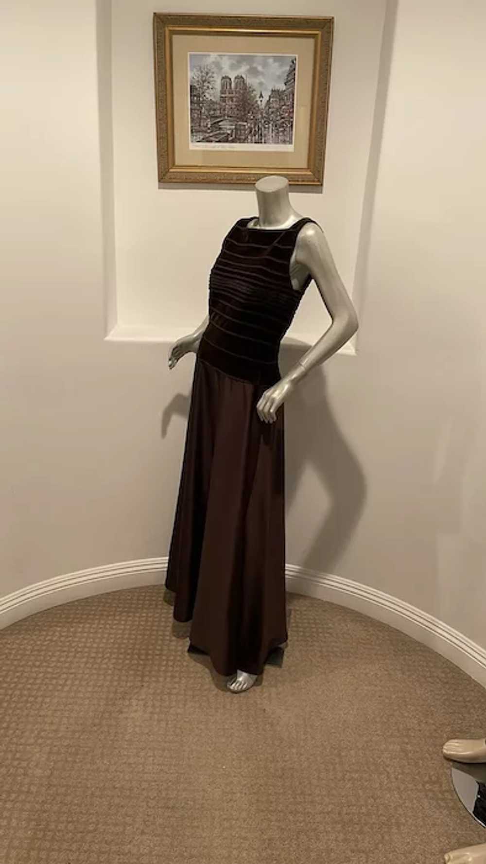 Vintage 1990’s Tadashi Velvet/Satin Brown Gown - image 3