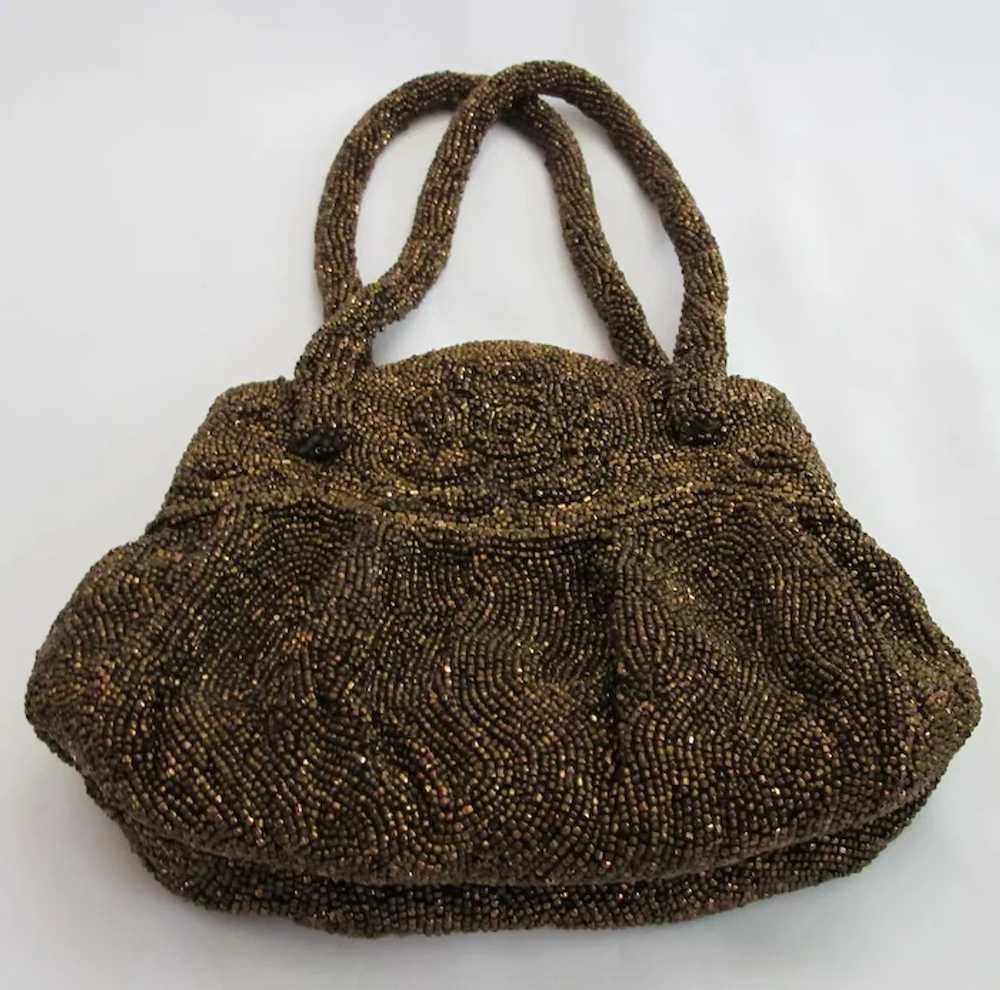 Vintage Sparkly Brown Seed Beaded Purse Bag by K&… - image 2