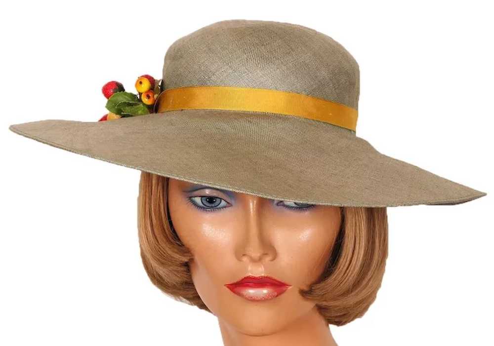 1980s Green Straw Hat Wide Brim Peter Bettley - image 3
