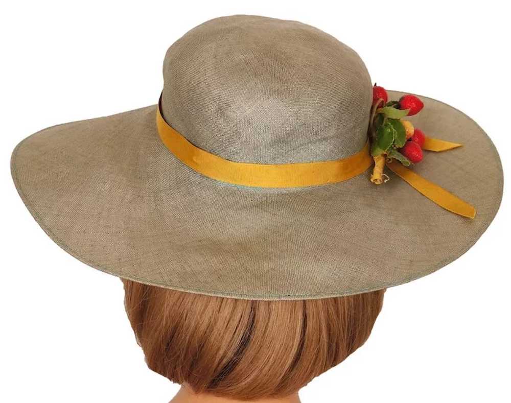 1980s Green Straw Hat Wide Brim Peter Bettley - image 4