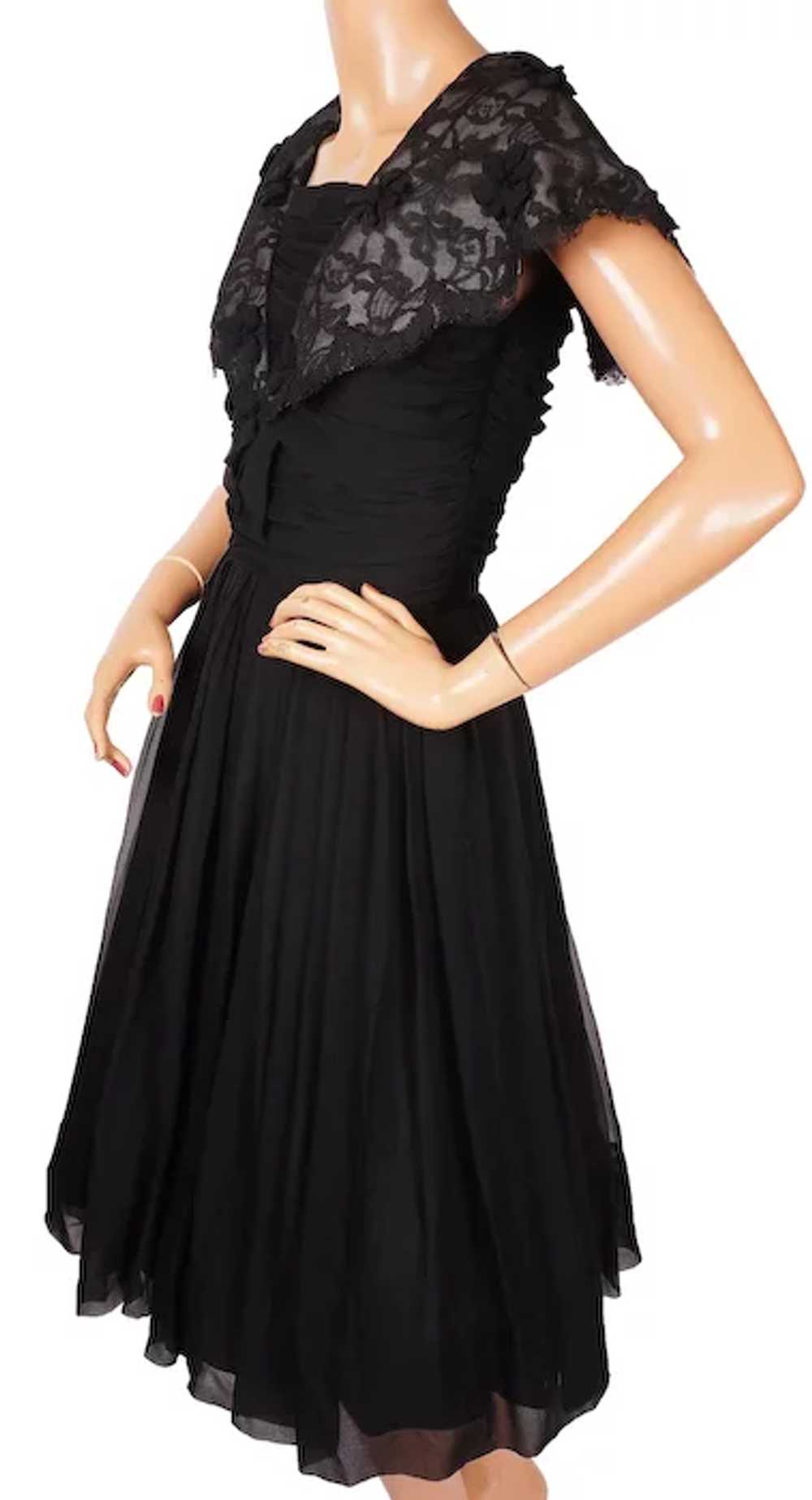 1960s Black Chiffon & Lace Dress - S - image 2