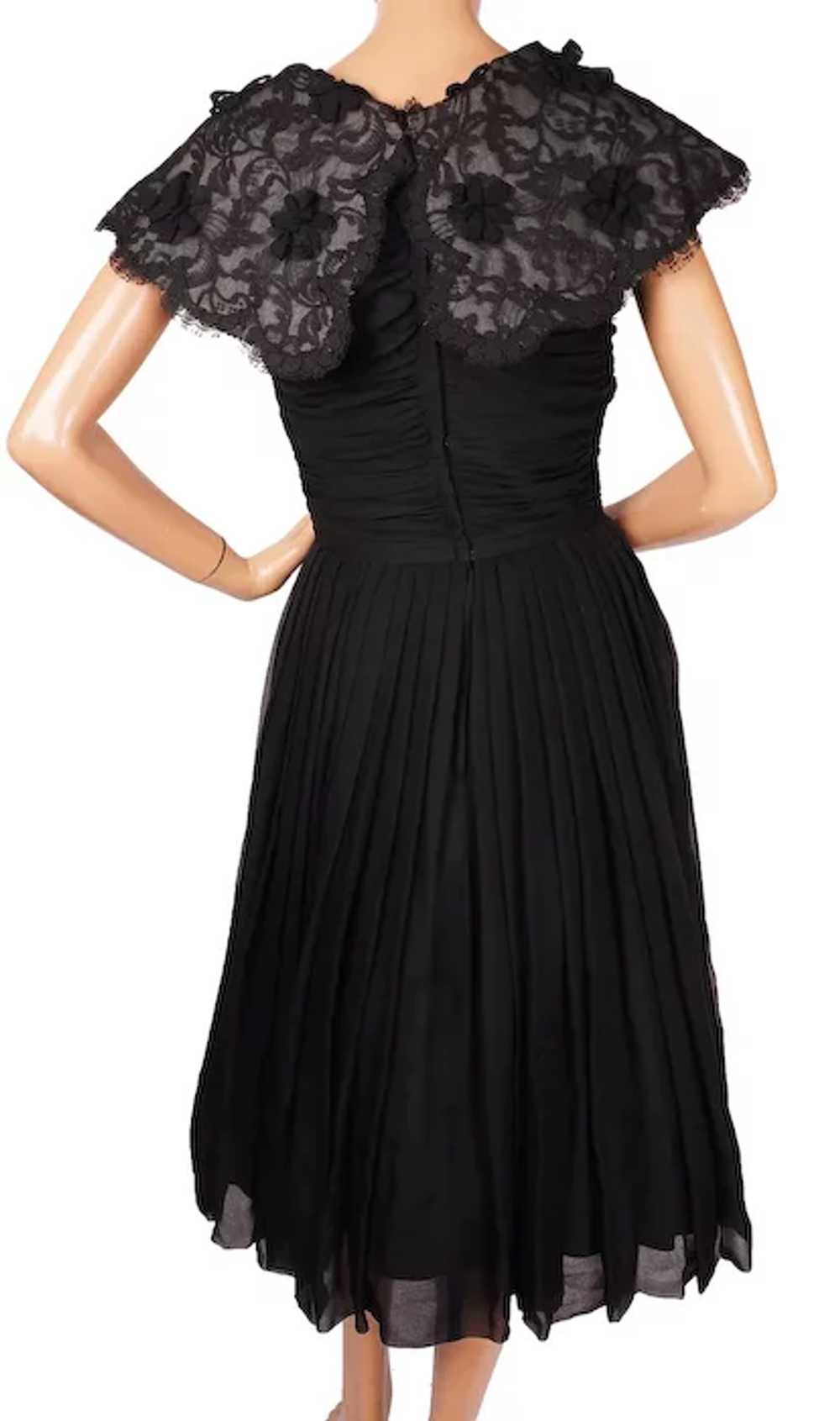 1960s Black Chiffon & Lace Dress - S - image 3