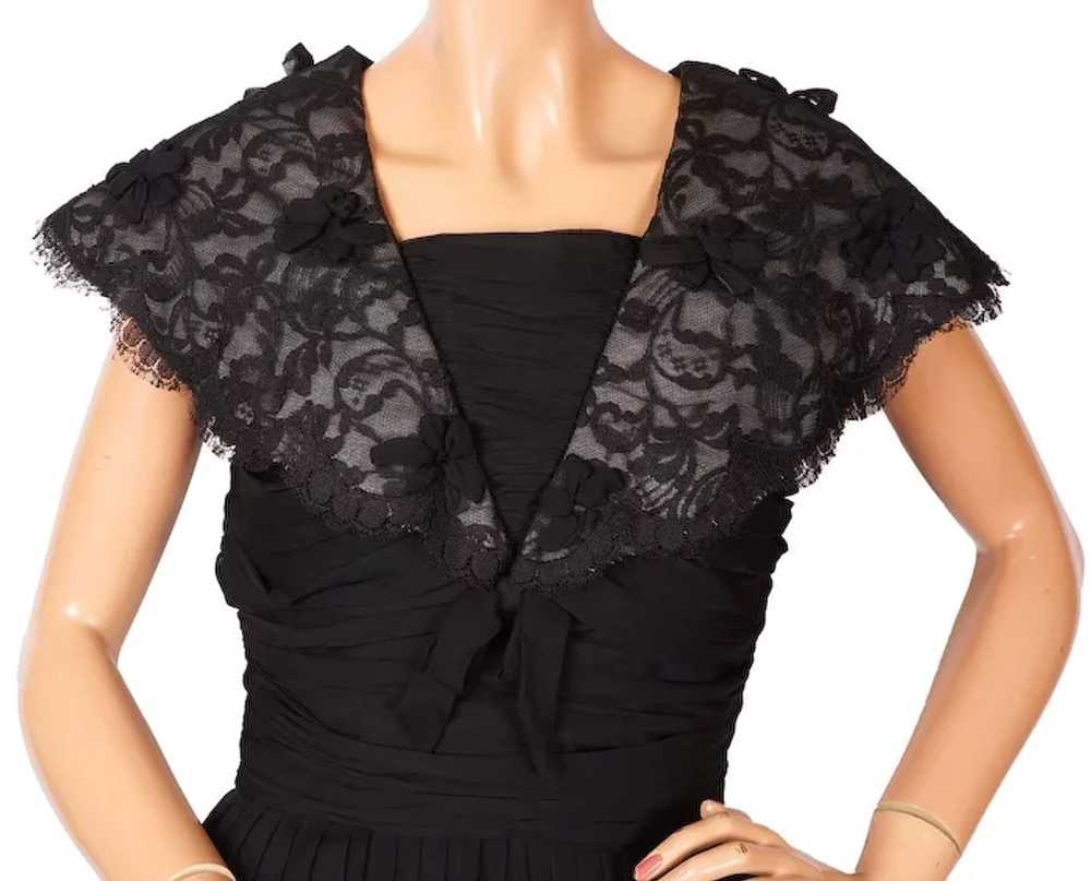 1960s Black Chiffon & Lace Dress - S - image 5