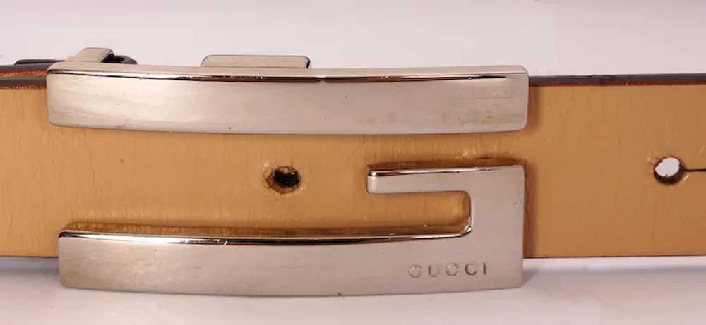 Vintage 70s Gucci Leather Belt with Modernist Buc… - image 2