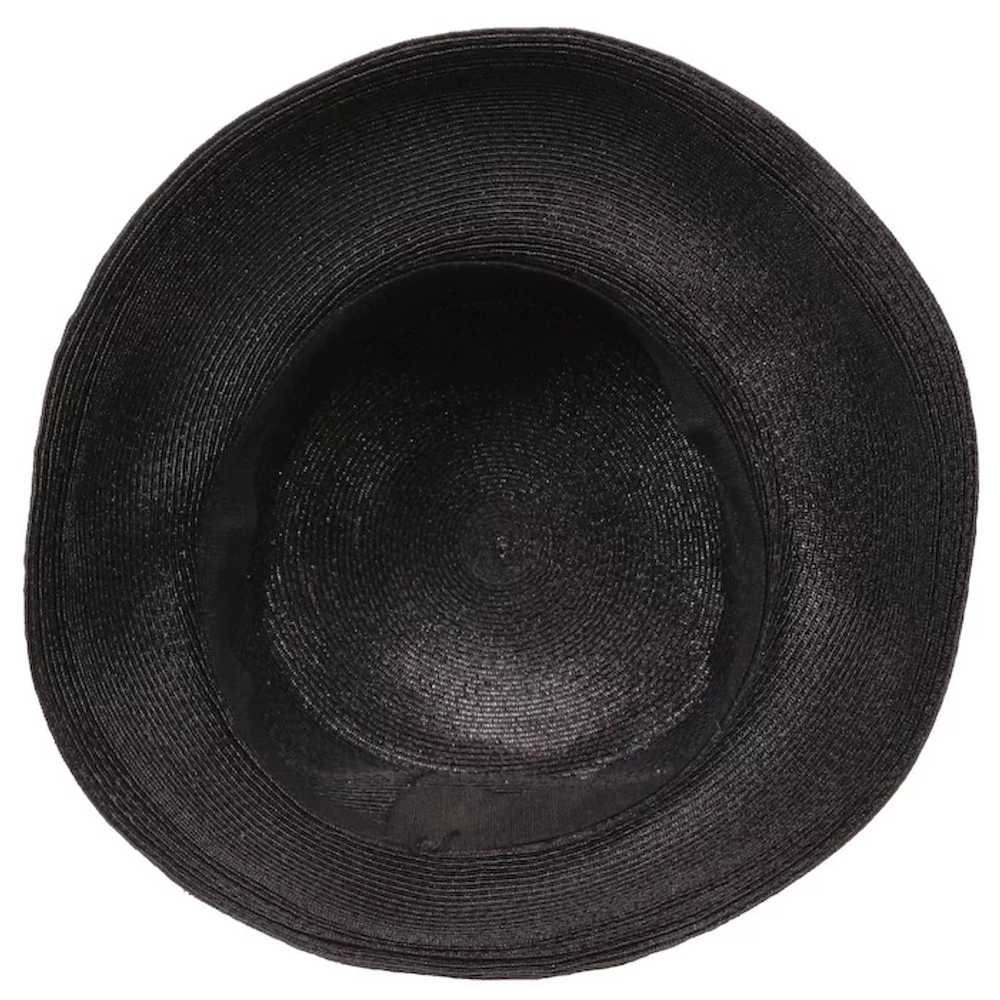 Vintage 1950s Black Straw Bucket Hat High Crown L… - image 6