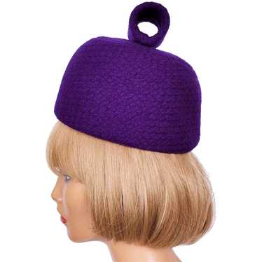 Vintage 60s Mod Purple Wool Pillbox Hat Ladies Si… - image 1