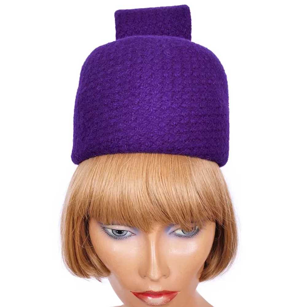 Vintage 60s Mod Purple Wool Pillbox Hat Ladies Si… - image 2