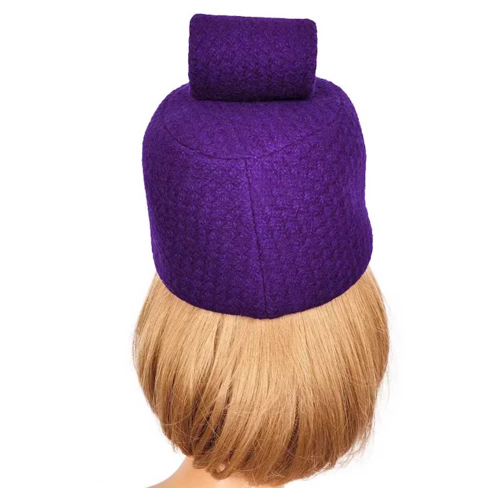Vintage 60s Mod Purple Wool Pillbox Hat Ladies Si… - image 3