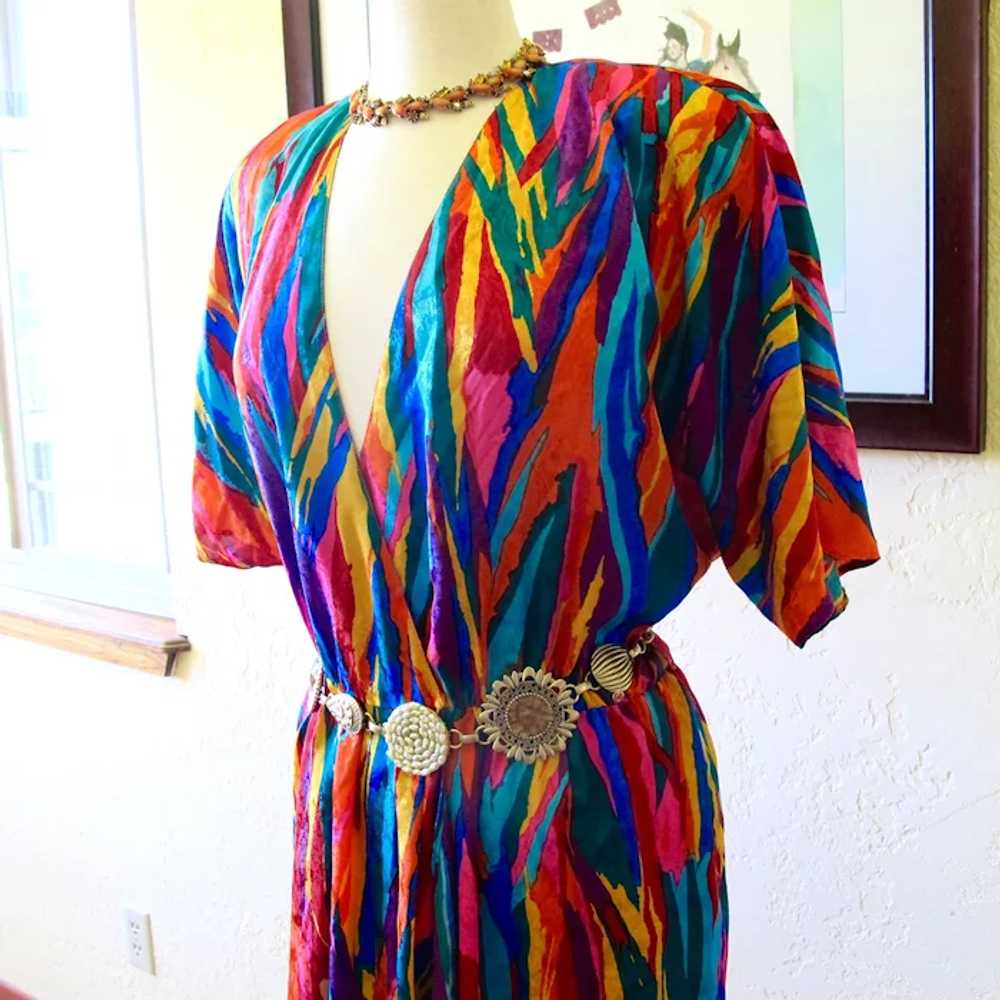 Vintage Caron Chicago 1980's Colorful Wrap Dress - image 4