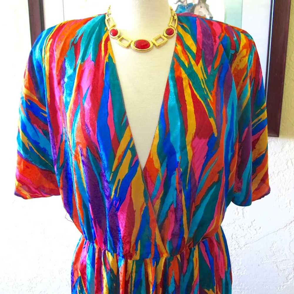 Vintage Caron Chicago 1980's Colorful Wrap Dress - image 8