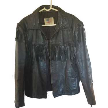 Vintage Black Leather Fringed Jacket
