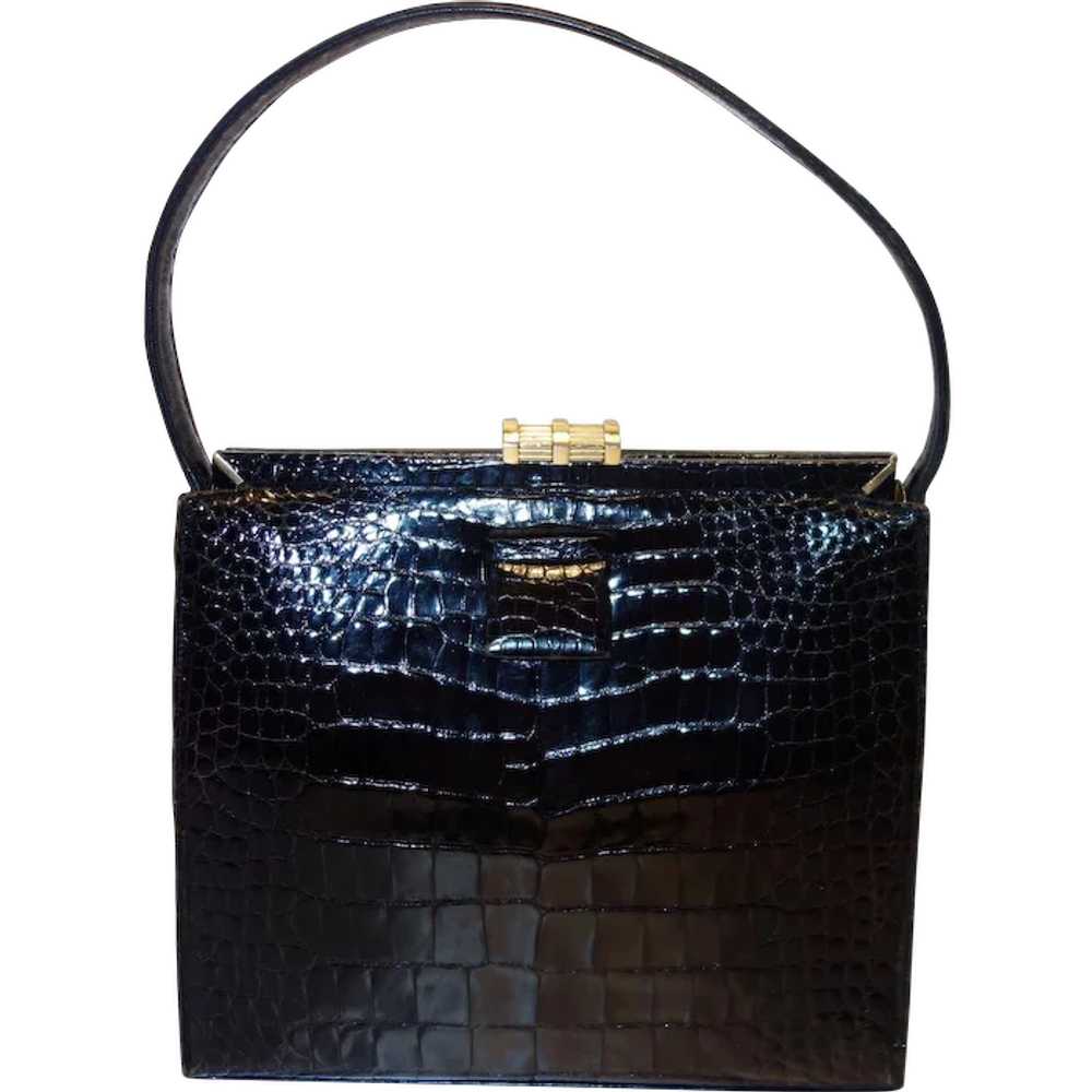 Vintage Lucille De Paris Black Alligator Handbag - image 1