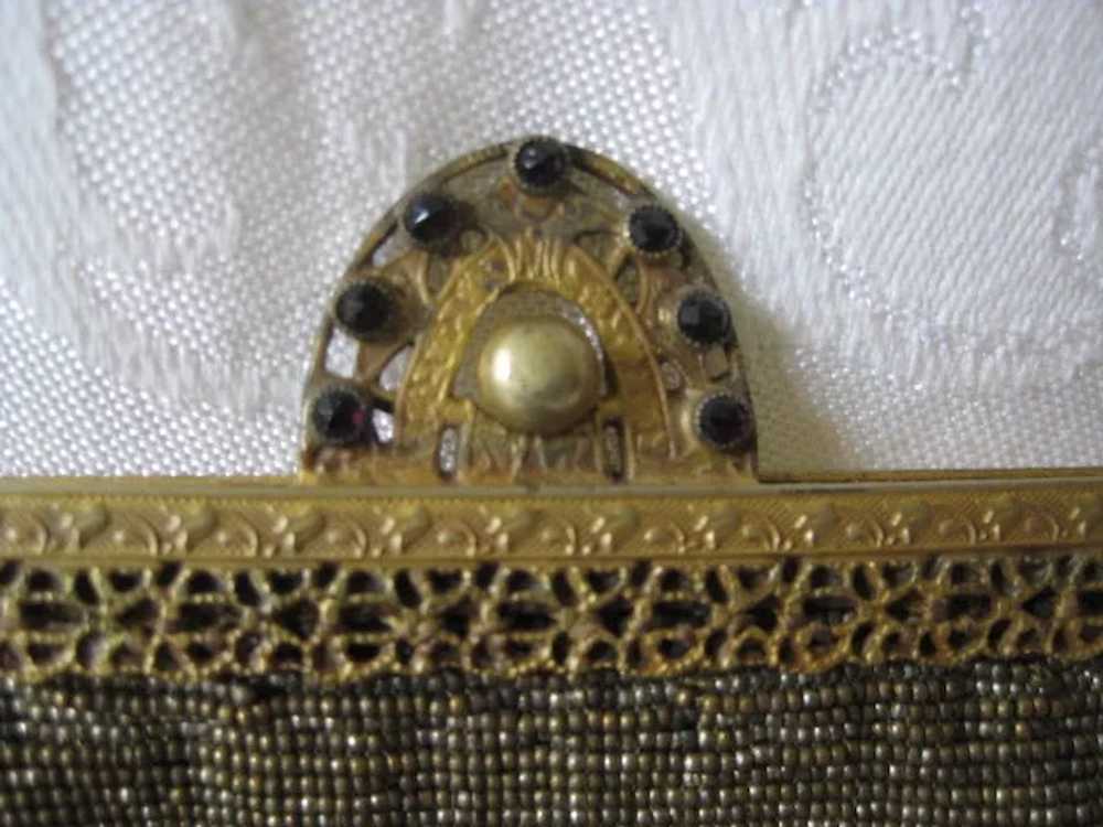Antique Gold Glass Beaded Victorian Purse with Fr… - image 2