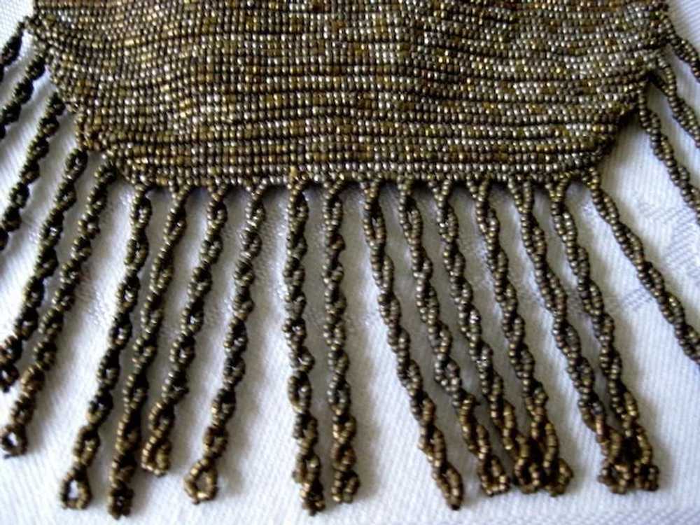 Antique Gold Glass Beaded Victorian Purse with Fr… - image 4