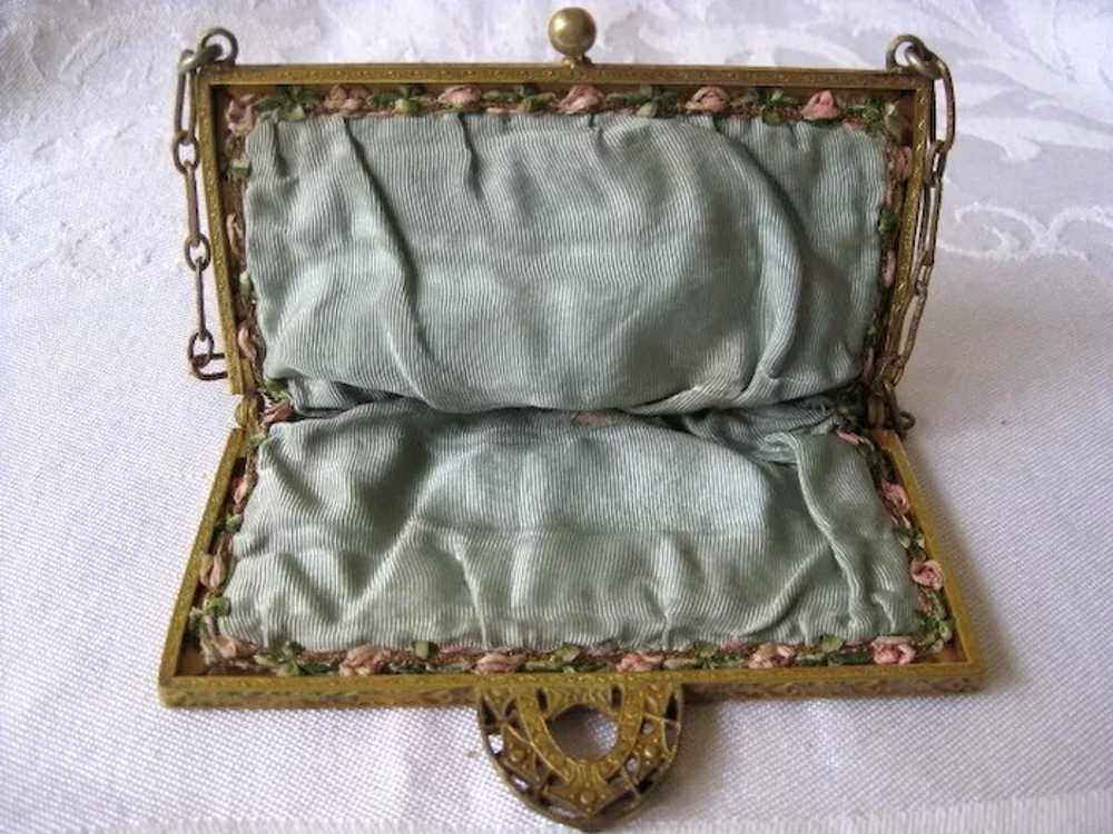 Antique Gold Glass Beaded Victorian Purse with Fr… - image 5