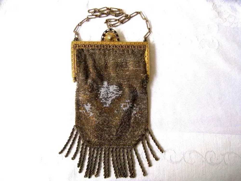 Antique Gold Glass Beaded Victorian Purse with Fr… - image 9