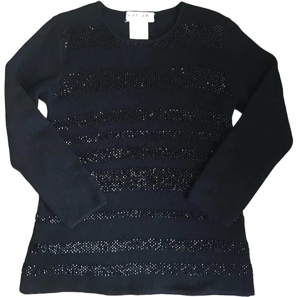 Vintage Jaeger London Black Wool Beaded Sweater /… - image 1