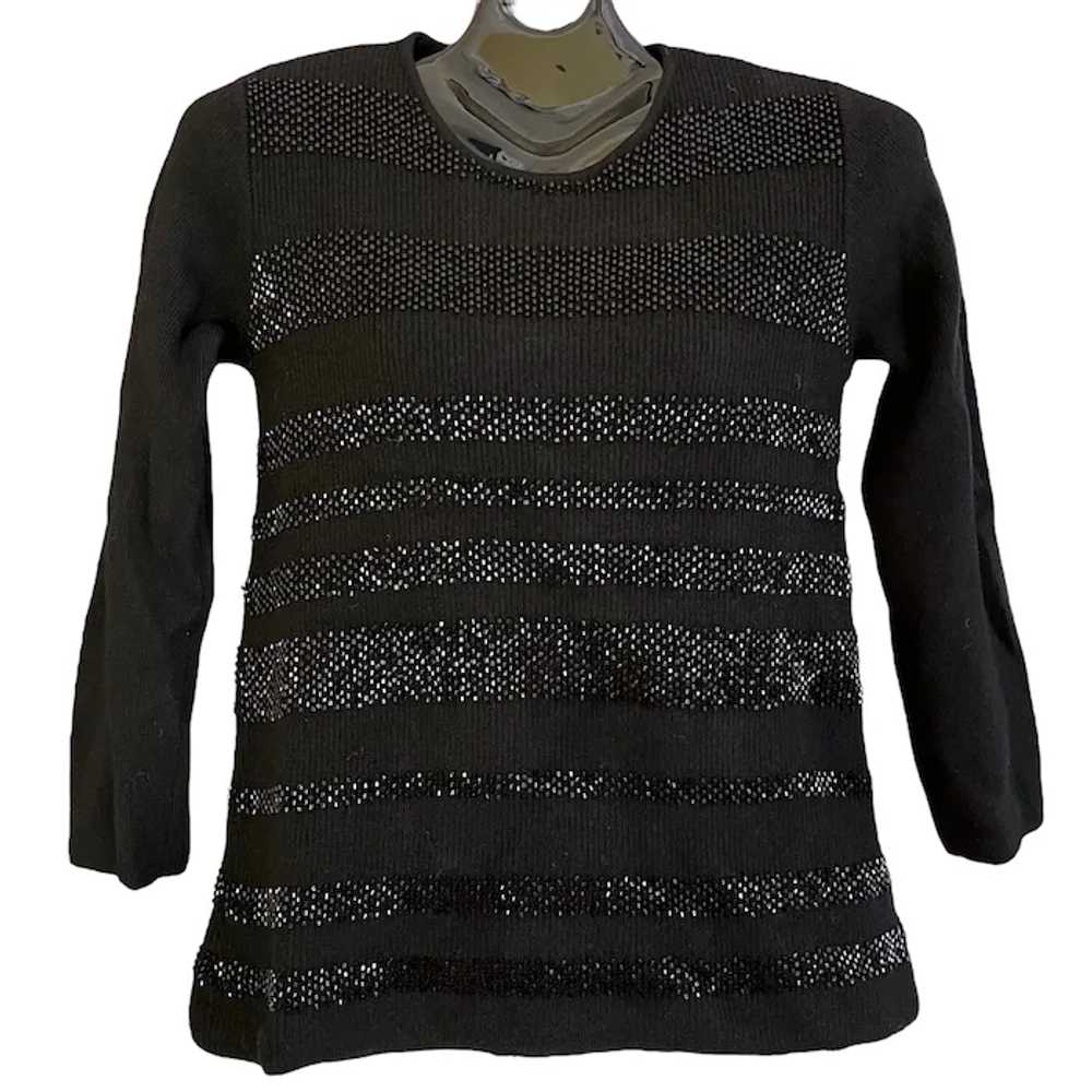 Vintage Jaeger London Black Wool Beaded Sweater /… - image 2