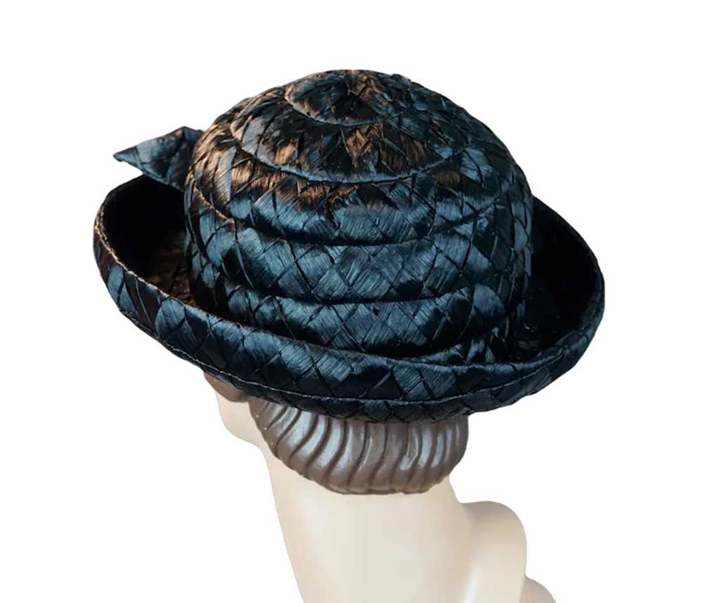 60s Black Wide Weave Raffia Straw Breton Hat by D… - image 5