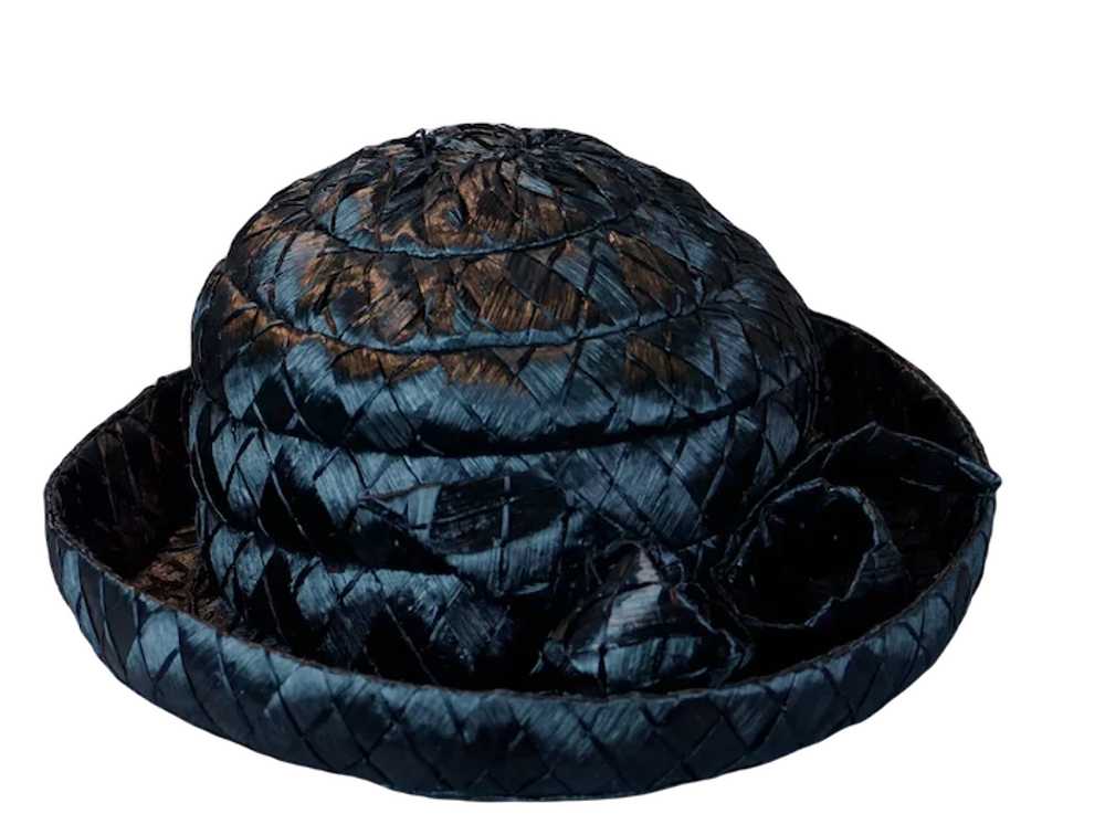 60s Black Wide Weave Raffia Straw Breton Hat by D… - image 7