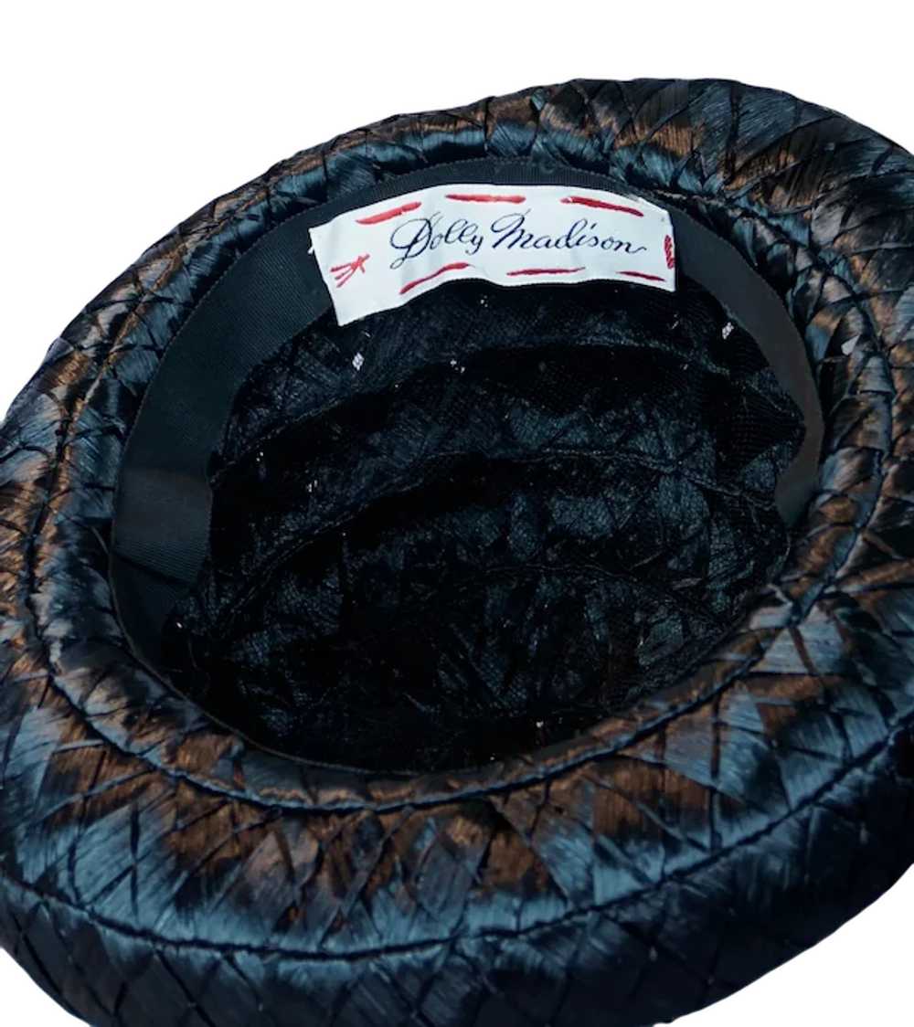 60s Black Wide Weave Raffia Straw Breton Hat by D… - image 8