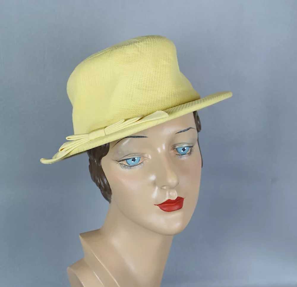 60s Yellow Cotton Deep Crown Brimmed Hat by Lilly… - image 7