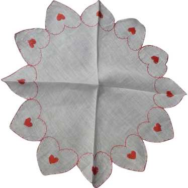 Beautiful Sheer Round Valentine's Hanky Embroider… - image 1