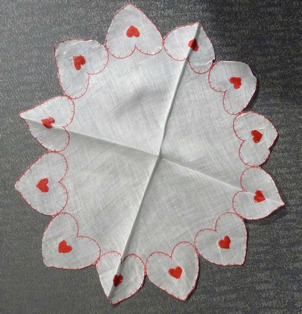 Beautiful Sheer Round Valentine's Hanky Embroider… - image 2